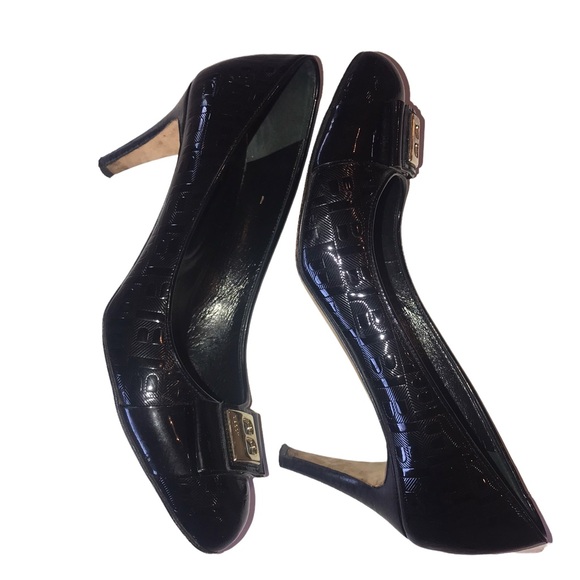 Bally Patent Leather Black Pumps Heels Embossed B all Over Gold B Logo Size 8 - Picture 5 of 14